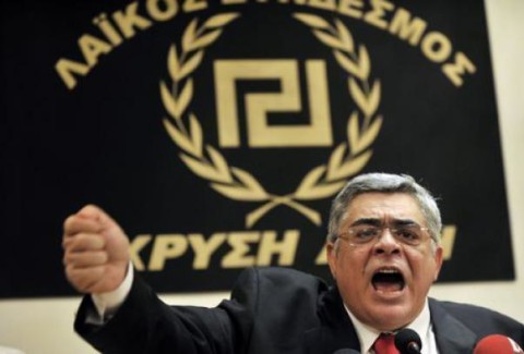 Il grassone palesemente ariano (un Borghezio versione ellenica) fondatore del gruppo neonazista.