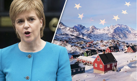 Un’immagine di Nicola Sturgeon e della Groenlandia: il primo ministro scozzese ha espresso interesse nei confronti della proposta di Ulrik Pram Gad di seguire una “reverse Greenland” per alcuni membri dello UK.