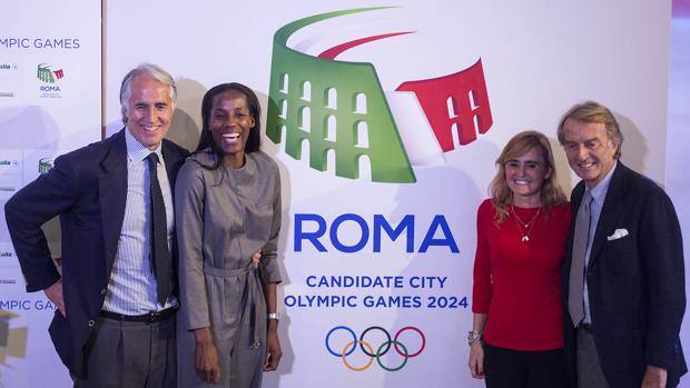 Gli ambasciatori di Roma 2024 Luca Cordero di Montezemolo e Giovanni Malagò con Fiona May e Diana Banchedi, foto: lapresse