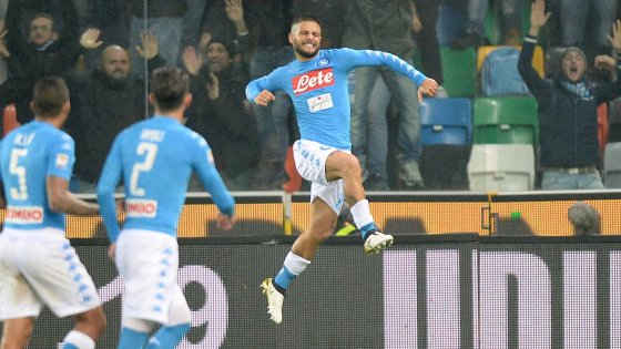 Serie A IMDI 13° turno: Lorenzo Insigne festeggia durante Udinese-Napoli