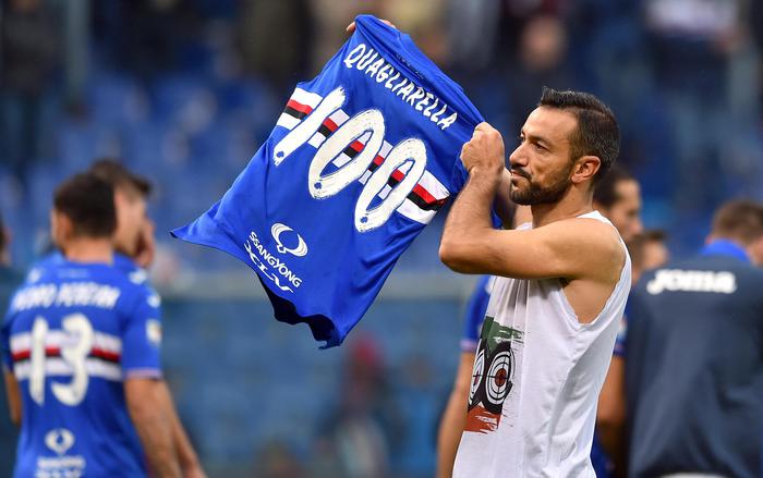 Serie A IMDI 13° turno: Fabio Quagliarella mostra la maglia dei 100 gol in Serie A