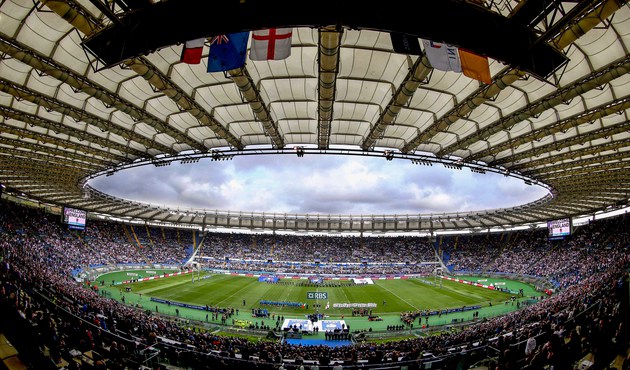 Il pienone dell'Olimpico di Roma per un match del 6 nazioni giocato dall'Italrugby contro l'Inghilterra