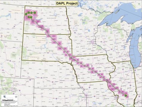 Il previsto percorso della Dakota Access Pipeline. (daplpipelinefacts.com)