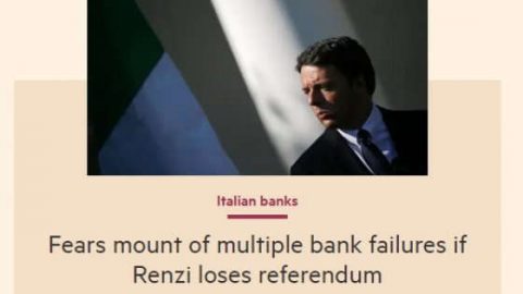 Il titolo del Financial Times sul rischio banche in Italia.