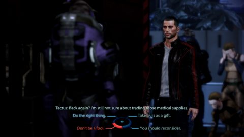 "Dialogue wheel" di Mass Effect 3, dalla trilogia capolavoro di Bioware.