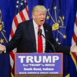 US Republican presidential candidate Donald Trump campaigns in South Bend, Indiana