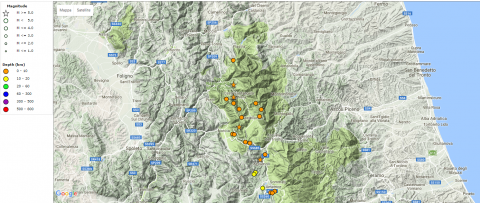 Mappa dei terremoti con magnitudo maggiore di 4 avvenuti tra il 23 Agosto 2016 e il 27 Ottobre nella zona del centro Italia Fonte: http://iside.rm.ingv.it/
