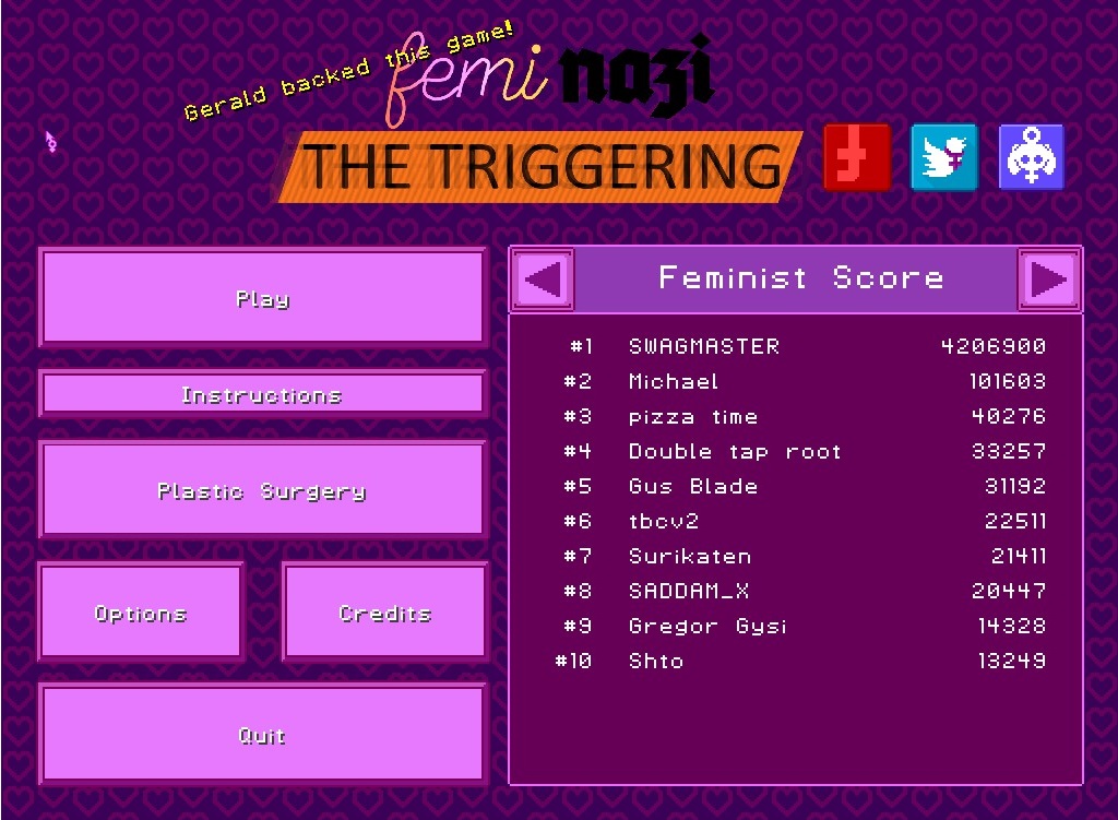 feminazi the triggering main screen